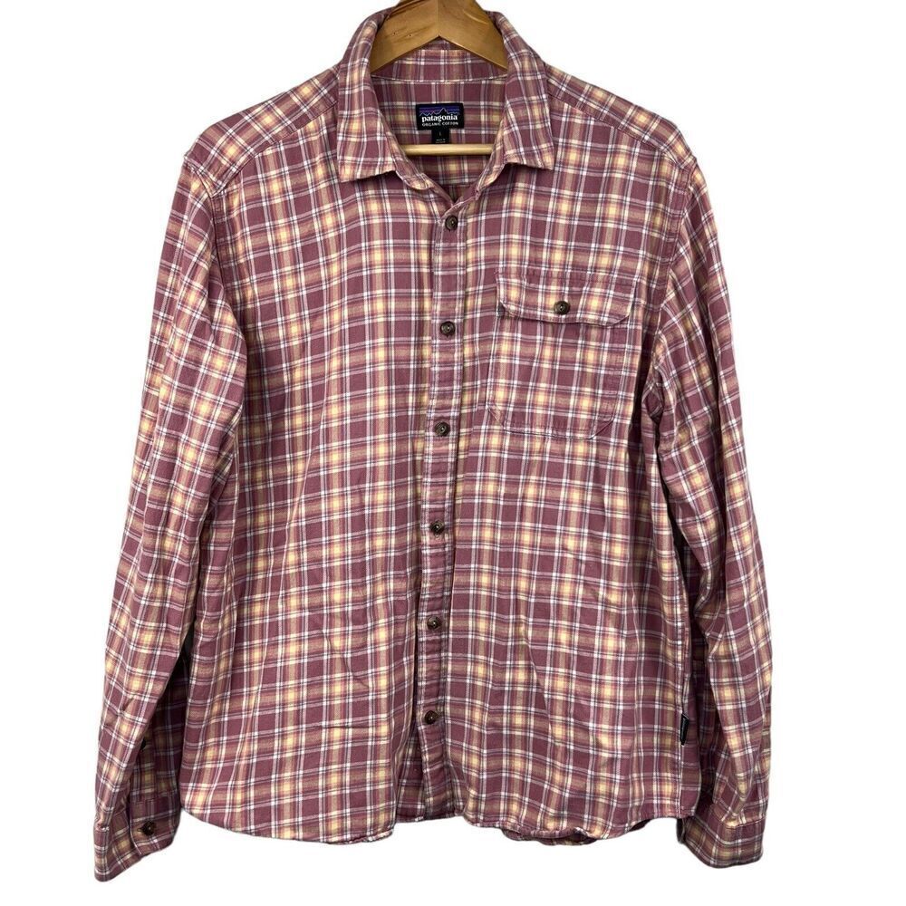 Patagonia Rose Mauve Pink Organic Cotton Plaid Flannel Shirt Size L Large